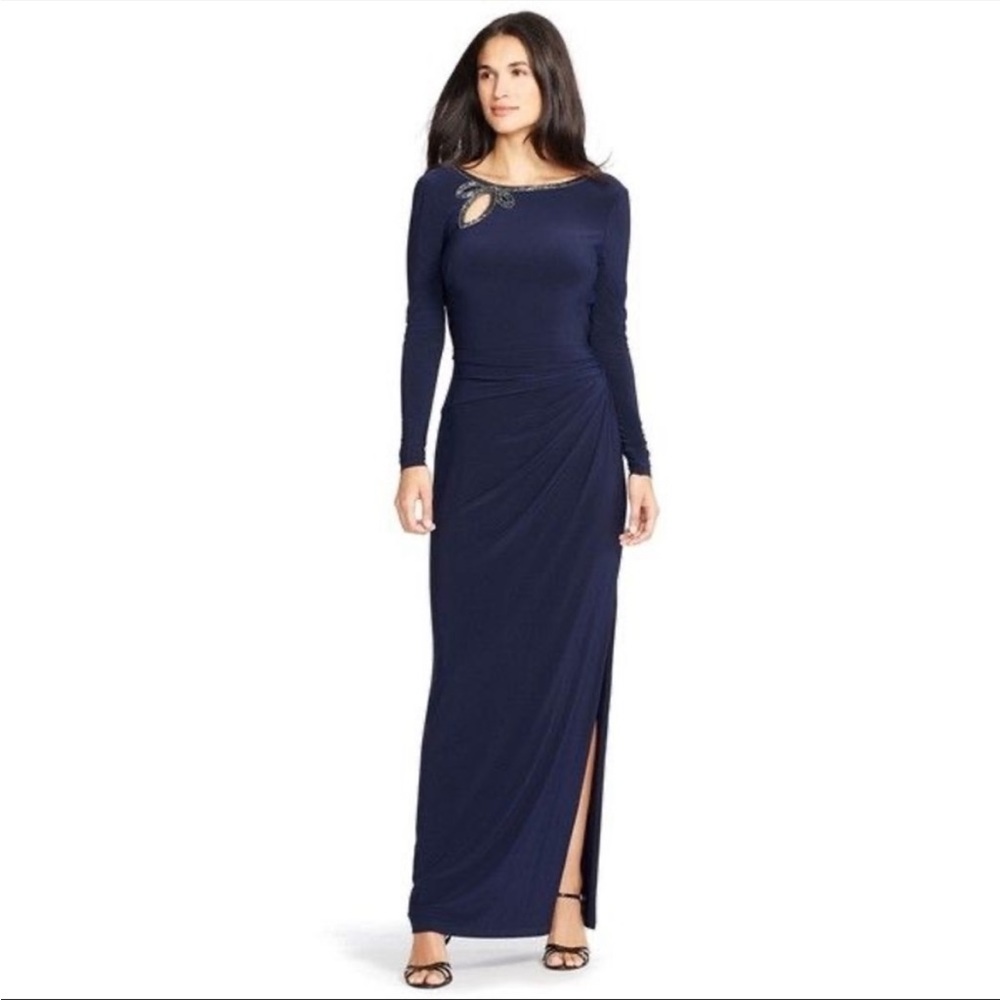 Ralph Lauren Embellished Evening Gown Navy Dress SZ 4 - Picture 1 of 14